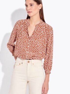 AYR Por Favor Button Down 100% Silk Top Bambi Dot Button Up Career Large
